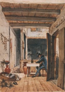 Acuarela de Debret, donde se retrata a sí mismo en una posada de Jean Baptiste Debret